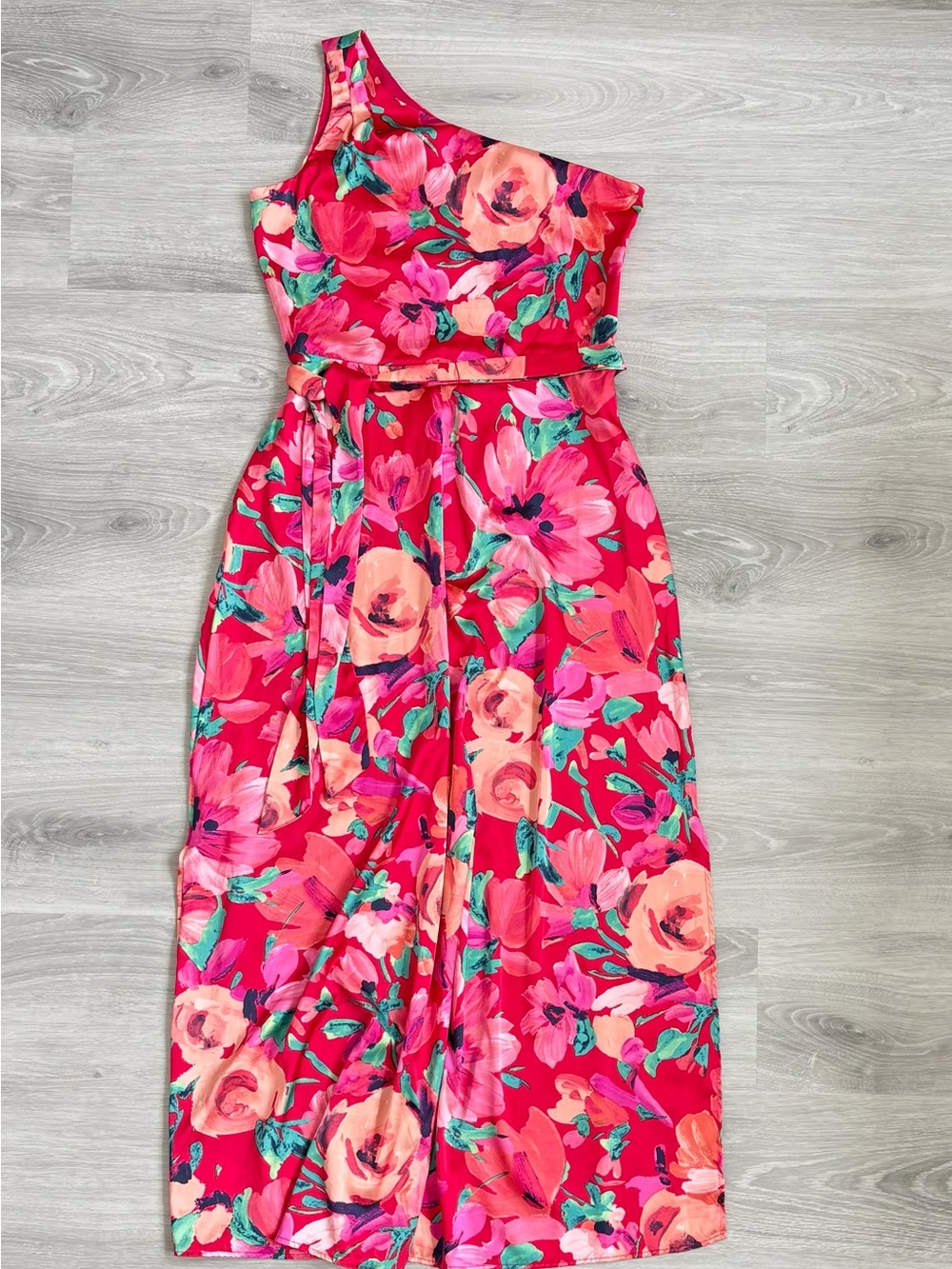 Tahari One-Shoulder Floral Maxi Dress - Fuchsia, Coral & Teal